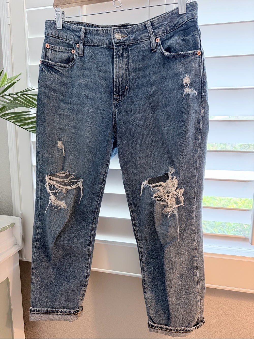 GAP Distressed Boyfriend Jeans in Faded Blue